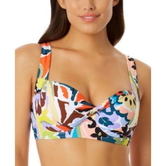 NWT Anne Cole Retro Twist Front Underwire Tankini Swim Top Purple